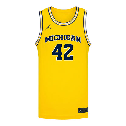 Michigan Wolverines #42 Will Tschetter Student Athlete Maize Basketball Jersey - Front View