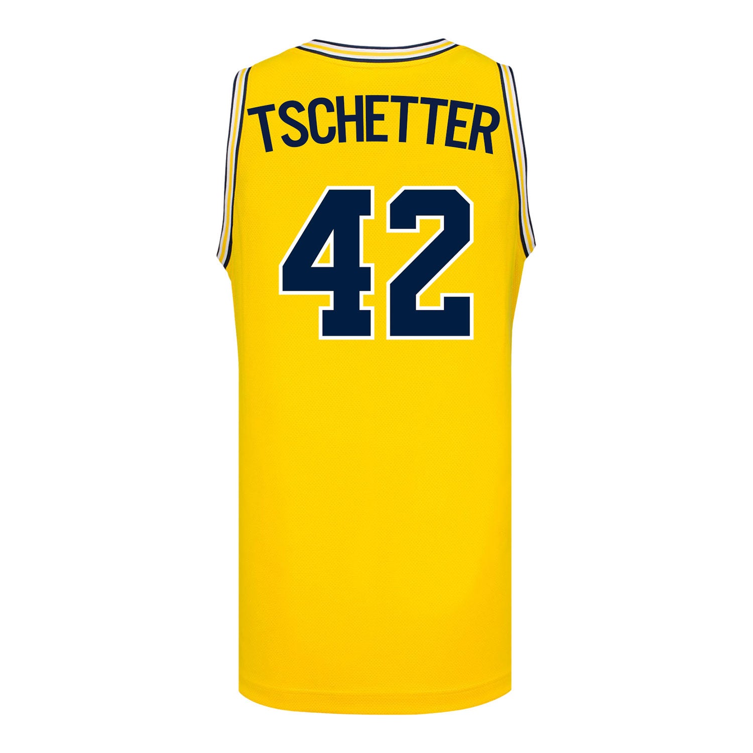 Michigan Wolverines #42 Will Tschetter Student Athlete Maize Basketball Jersey - Back View