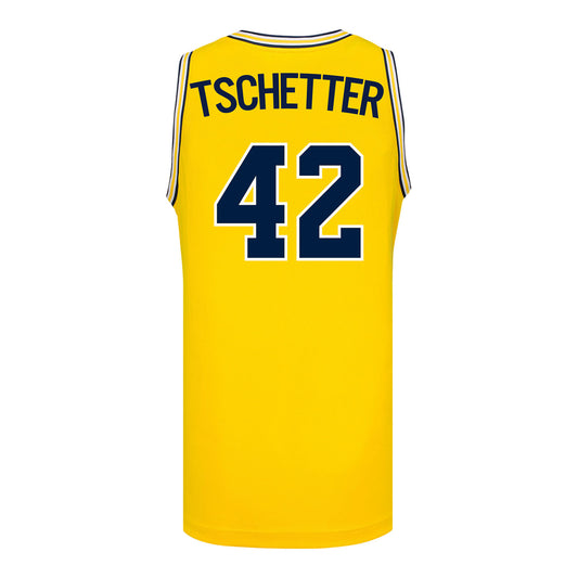 Michigan Wolverines #42 Will Tschetter Student Athlete Maize Basketball Jersey - Back View