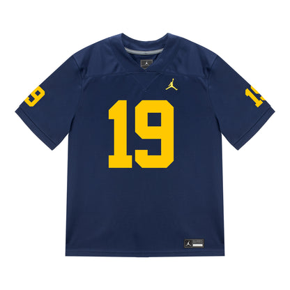 Michigan Wolverines #19 Bryce Underwood Student Athlete Blue Football Jersey - Front View