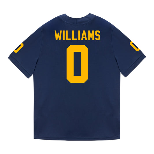Michigan Wolverines #0 Tre Williams Student Athlete Blue Football Jersey - Back View