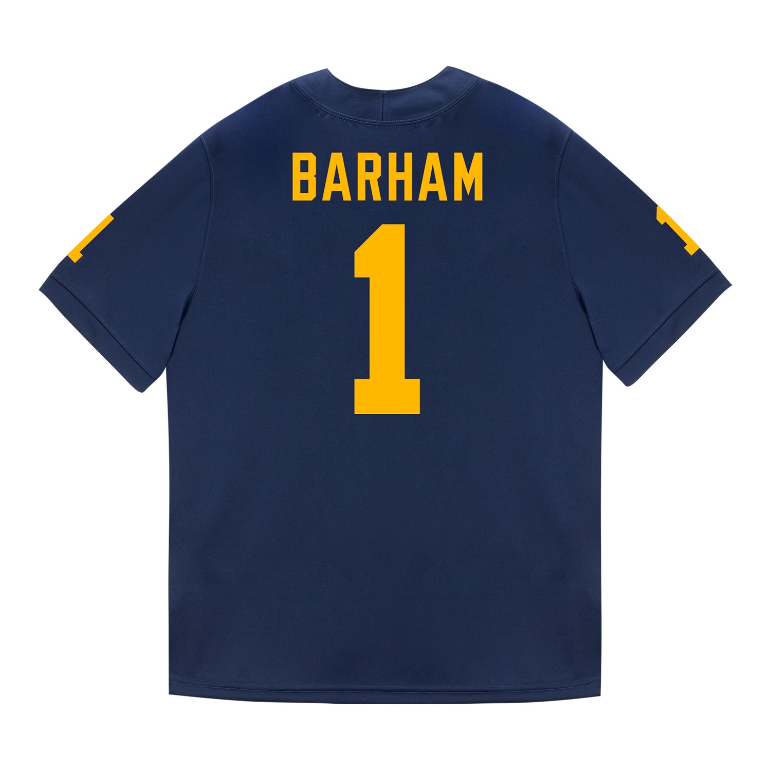 Michigan Wolverines #1 Jaishawn Barham Student Athlete Blue Football Jersey - Back View