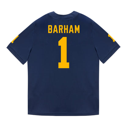 Michigan Wolverines #1 Jaishawn Barham Student Athlete Blue Football Jersey - Back View
