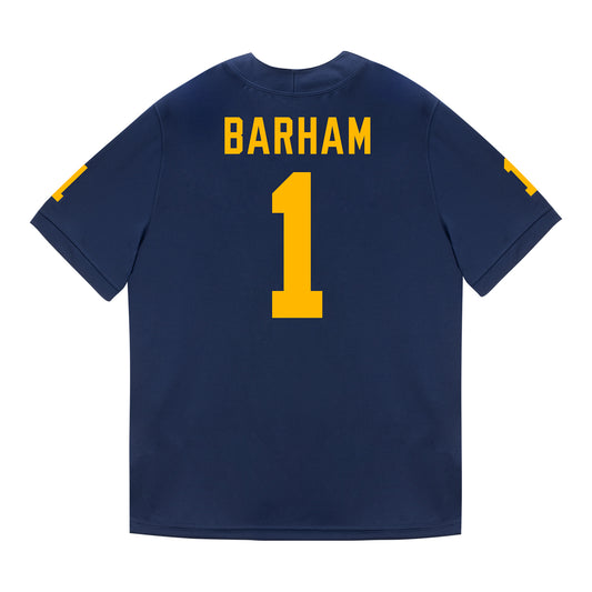 Michigan Wolverines #1 Jaishawn Barham Student Athlete Blue Football Jersey - Back View