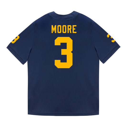 Michigan Wolverines #3 Fredrick Moore Student Athlete Blue Football Jersey - Back View