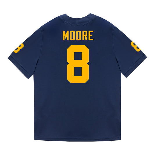 Michigan Wolverines #8 Derrick Moore Student Athlete Blue Football Jersey - Back View