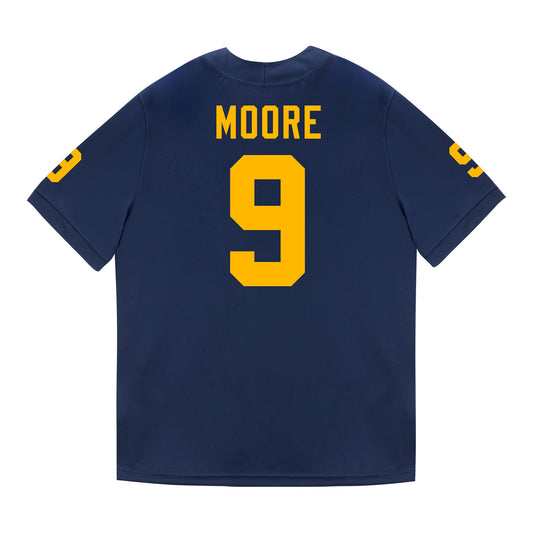 Michigan Wolverines #9 Rod Moore Student Athlete Blue Football Jersey - Back View