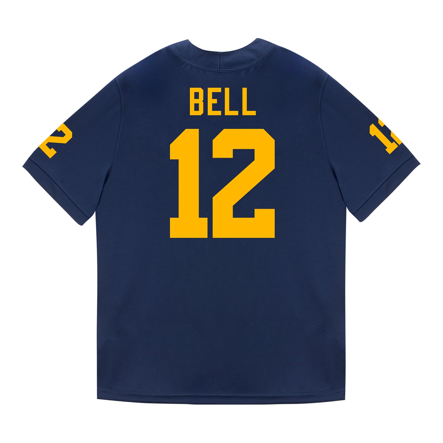 Michigan Wolverines #12 Kendrick Bell Student Athlete Blue Football Jersey - Back View