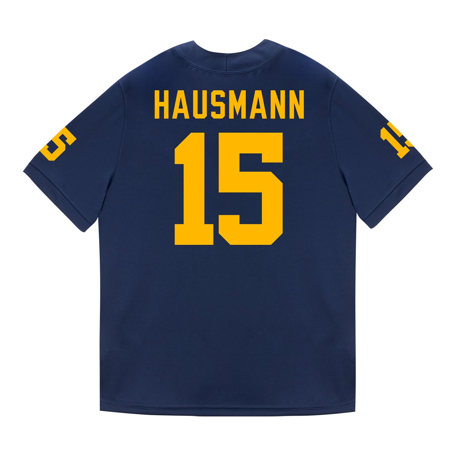 Michigan Wolverines #15 Ernest Hausmann Student Athlete Blue Football Jersey - Back View