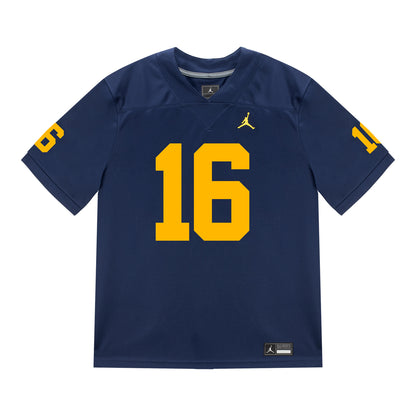 Michigan Wolverines #16 Jo'Ziah Edmond Student Athlete Blue Football Jersey - Front View