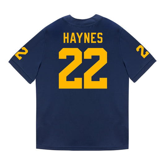 Michigan Wolverines #22 Justice Haynes Student Athlete Blue Football Jersey - Back View