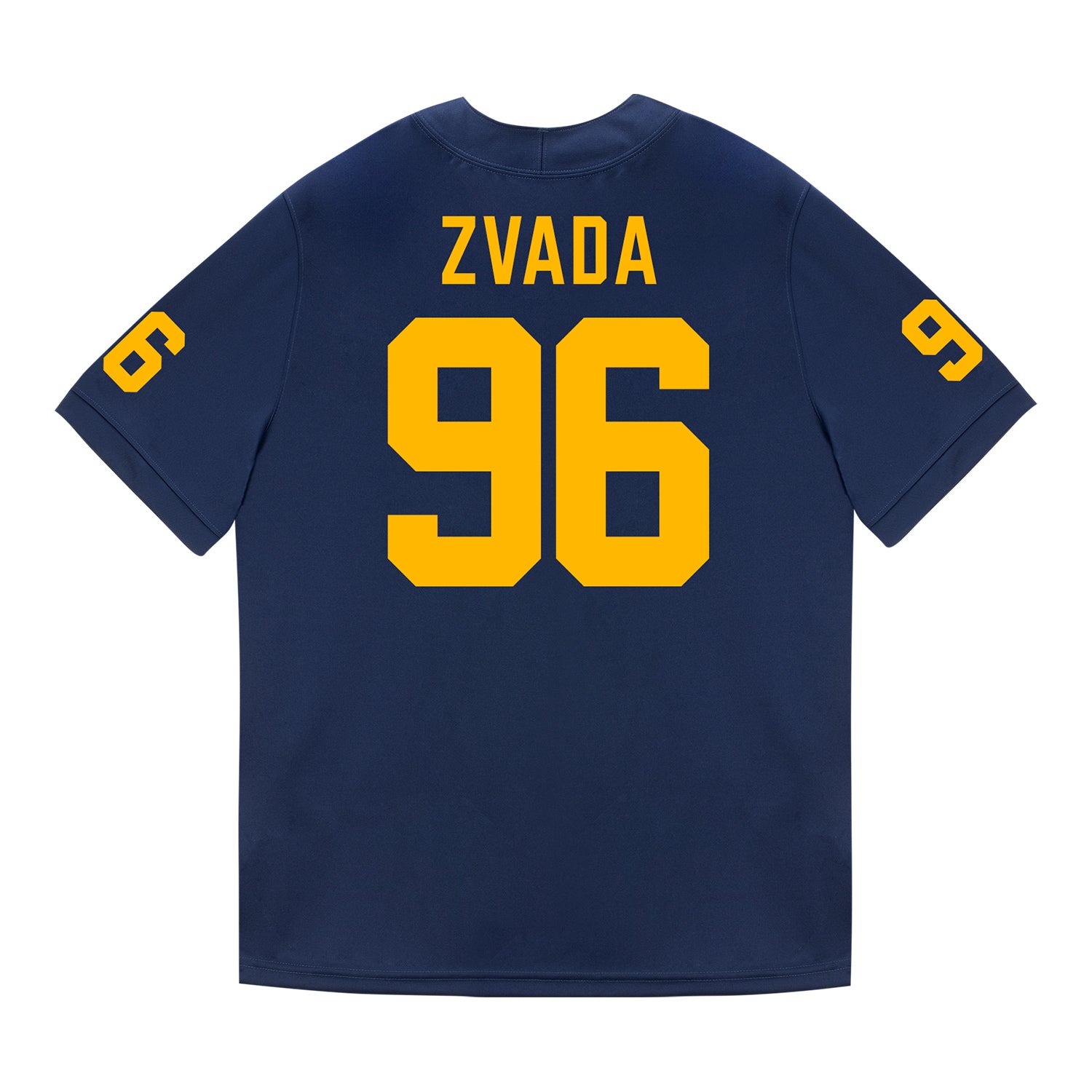 Michigan Wolverines #96 Dominic Zvada Student Athlete Blue Football Jersey - Back View
