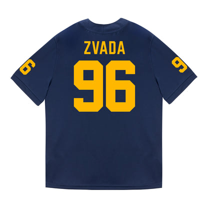 Michigan Wolverines #96 Dominic Zvada Student Athlete Blue Football Jersey - Back View