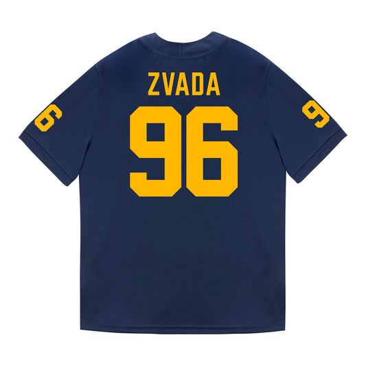 Michigan Wolverines #96 Dominic Zvada Student Athlete Blue Football Jersey - Back View