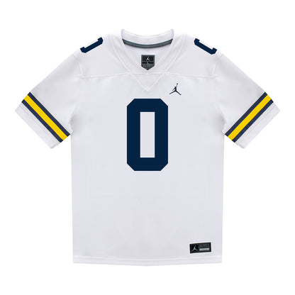 Michigan Wolverines #0 Semaj Morgan Student Athlete White Football Jersey - Front View