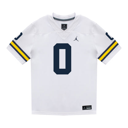 Michigan Wolverines #0 Semaj Morgan Student Athlete White Football Jersey - Front View