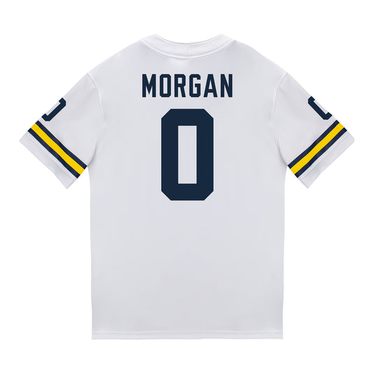 Michigan Wolverines #0 Semaj Morgan Student Athlete White Football Jersey - Back View