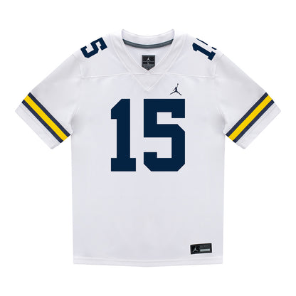 Michigan Wolverines #15 Ernest Hausmann Student Athlete White Football Jersey - Front View