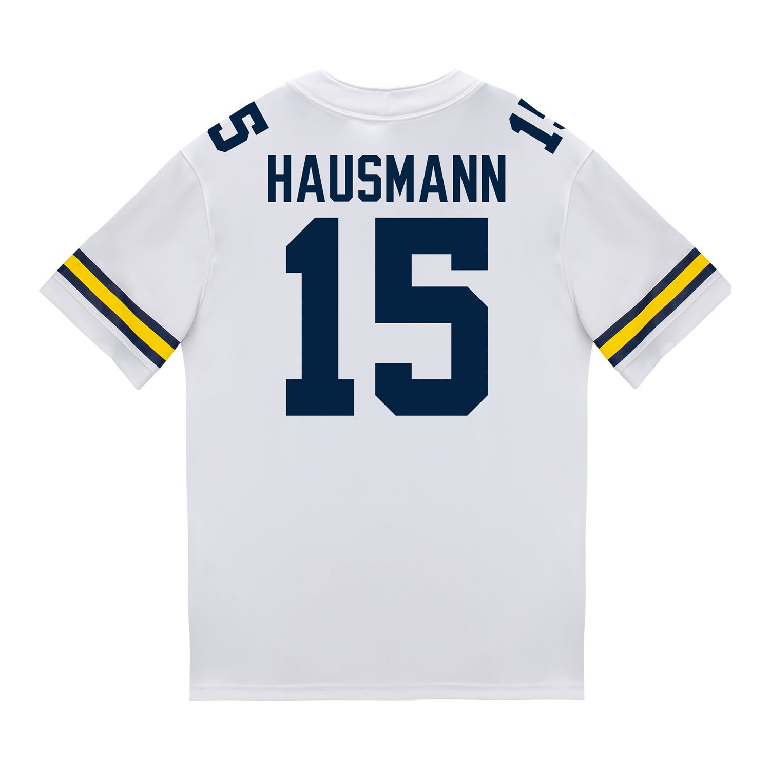 Michigan Wolverines #15 Ernest Hausmann Student Athlete White Football Jersey - Back View