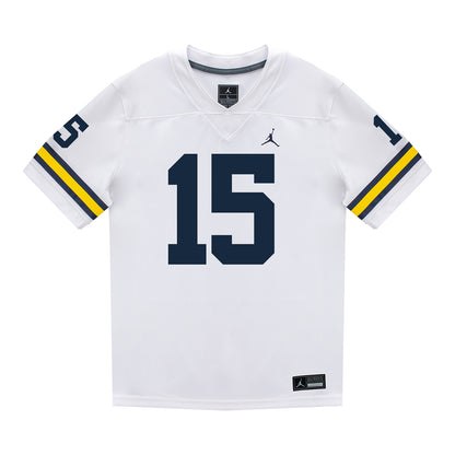 Michigan Wolverines #15 Ernest Hausmann Student Athlete White Football Jersey - Front View