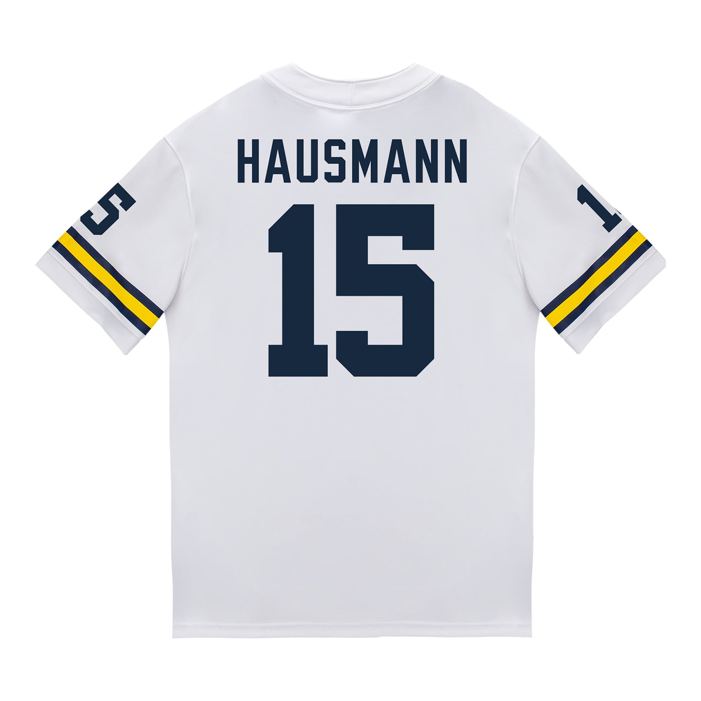 Michigan Wolverines #15 Ernest Hausmann Student Athlete White Football Jersey - Back View