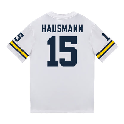 Michigan Wolverines #15 Ernest Hausmann Student Athlete White Football Jersey - Back View