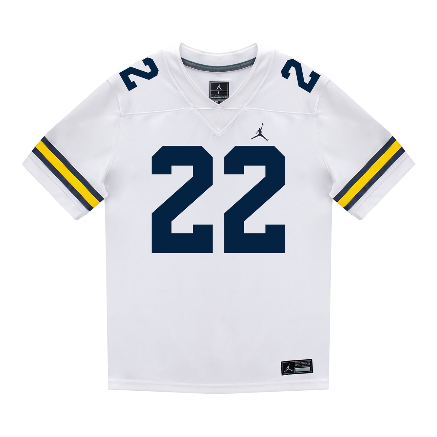 Michigan Wolverines #22 Justice Haynes Student Athlete White Football Jersey - Front View
