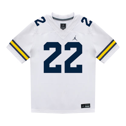 Michigan Wolverines #22 Justice Haynes Student Athlete White Football Jersey - Front View