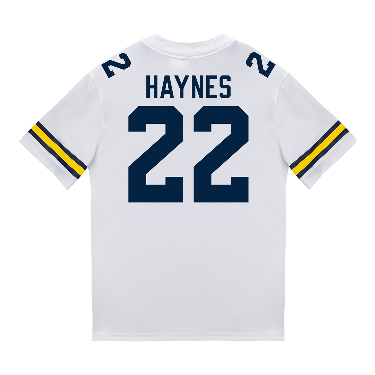Michigan Wolverines #22 Justice Haynes Student Athlete White Football Jersey - Back View