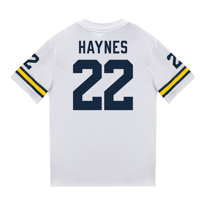Michigan Wolverines #22 Justice Haynes Student Athlete White Football Jersey In White - Back View