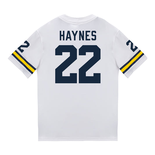 Michigan Wolverines #22 Justice Haynes Student Athlete White Football Jersey In White - Back View