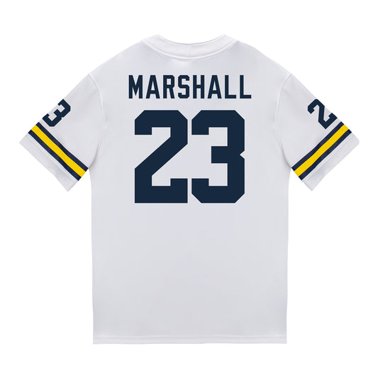 Michigan Wolverines #23 Jordan Marshall Student Athlete White Football Jersey In White - Back View