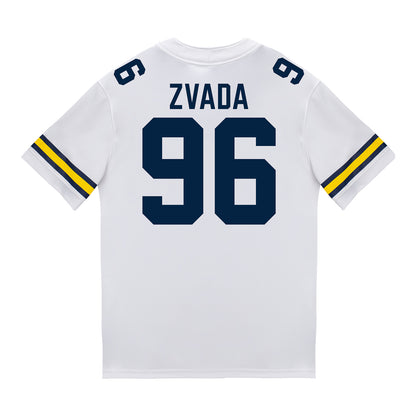 Michigan Wolverines #96 Dominic Zvada Student Athlete White Football Jersey - Back View
