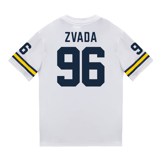 Michigan Wolverines #96 Dominic Zvada Student Athlete White Football Jersey - Back View