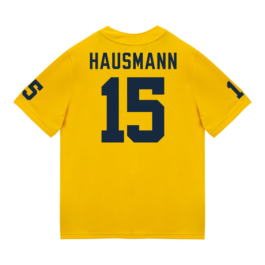 Michigan Wolverines #15 Ernest Hausmann Student Athlete Maize Football Jersey - Back View