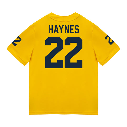 Michigan Wolverines #22 Justice Haynes Student Athlete Maize Football Jersey - Back View