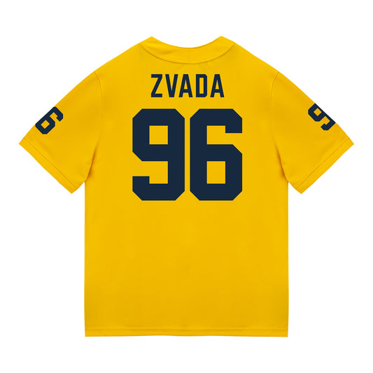 Michigan Wolverines #96 Dominic Zvada Student Athlete Maize Football Jersey - Back View
