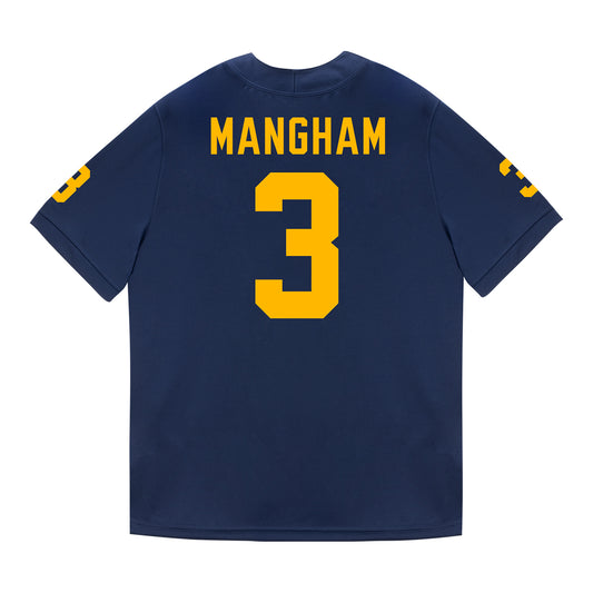 Michigan Wolverines #3 Jaden Mangham Student Athlete Blue Football Jersey - Back View