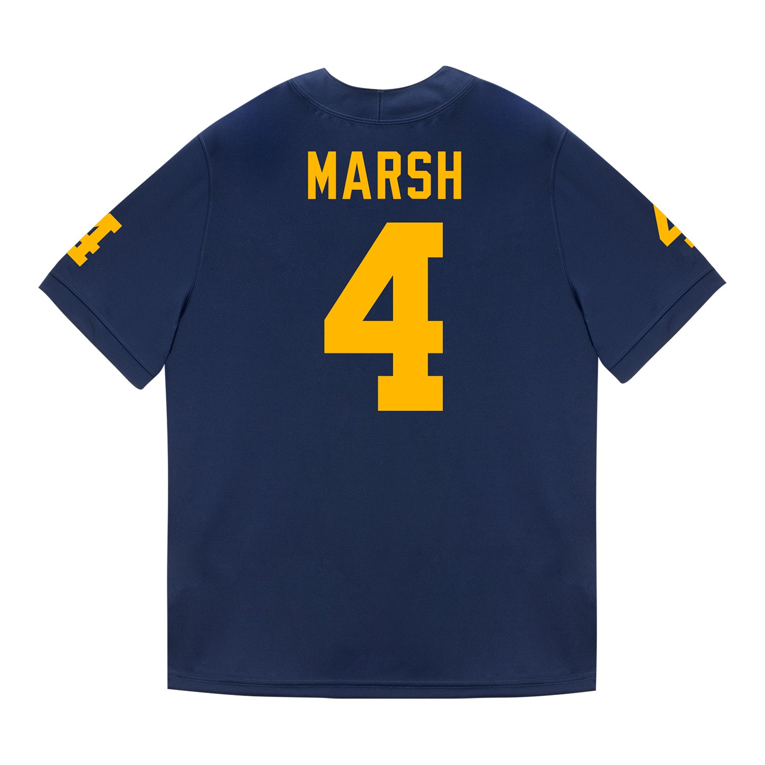 Michigan Wolverines #4 Andrew Marsh Student Athlete Blue Football Jersey - Back View