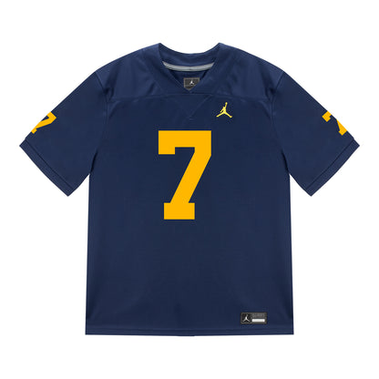 Michigan Wolverines #7 TJ Metcalf Student Athlete Blue Football Jersey In Blue - Front View