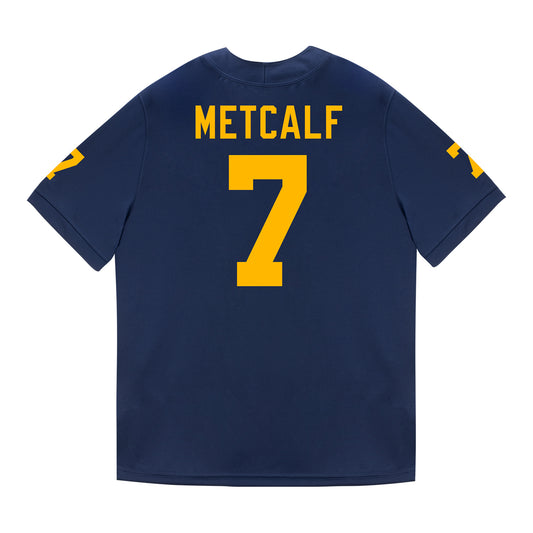 Michigan Wolverines #7 TJ Metcalf Student Athlete Blue Football Jersey In Blue - Back View