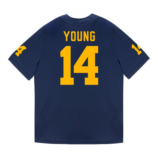 Michigan Wolverines #14 Jordan Young Student Athlete Blue Football Jersey - Back View