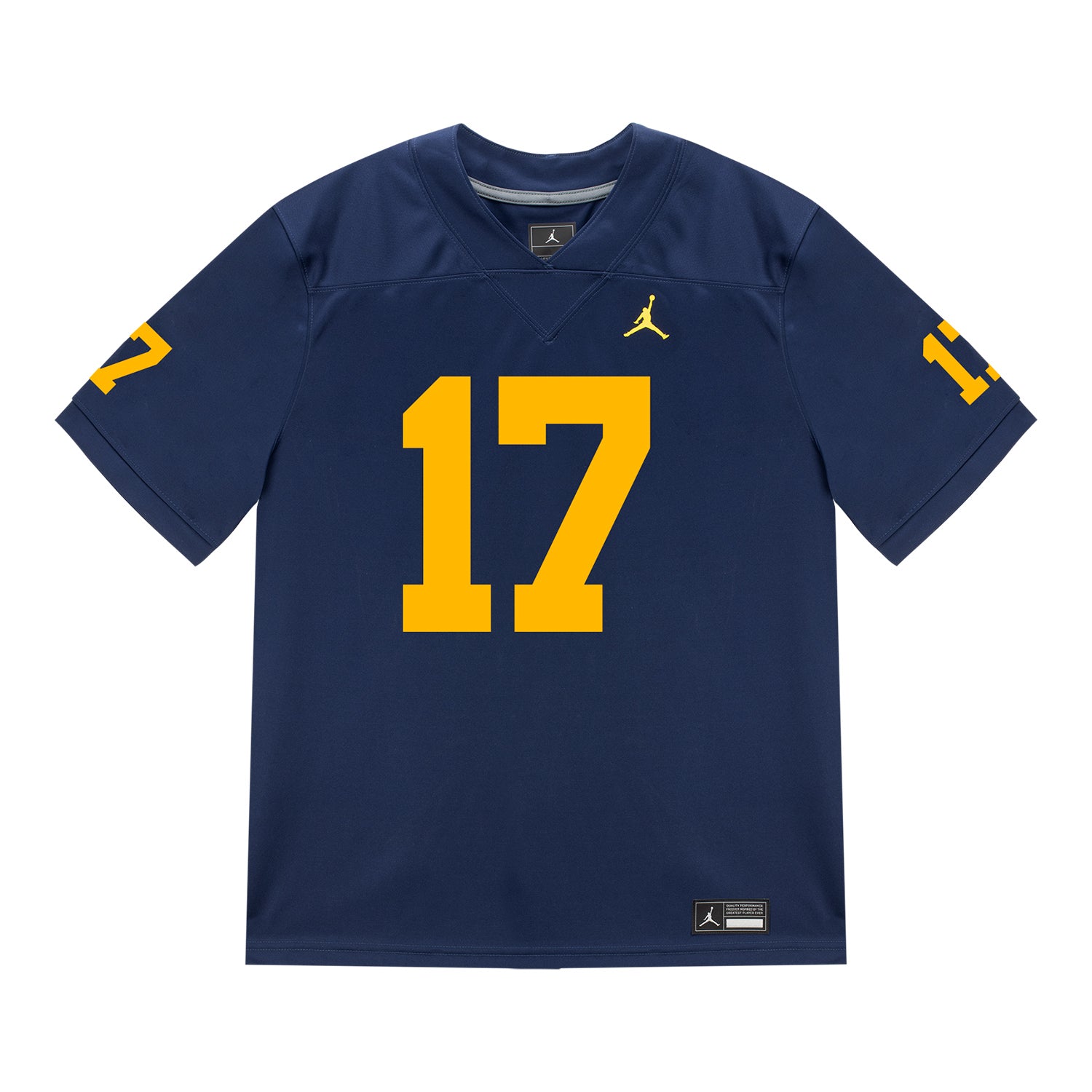 Michigan Wolverines #17 Enow Etta Student Athlete Blue Football Jersey - Front View