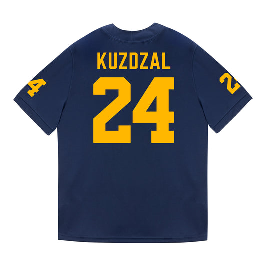Michigan Wolverines #24 Bryson Kuzdzal Student Athlete Blue Football Jersey - Back View