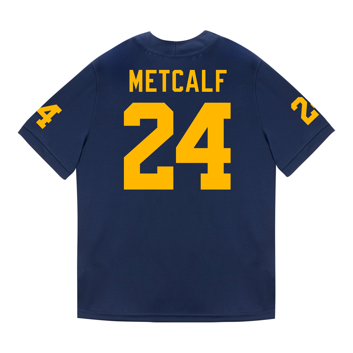 Michigan Wolverines #24 Tevis Metcalf Student Athlete Blue Football Jersey - Back View