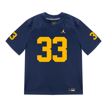 Michigan Wolverines #33 Dominic Nichols Student Athlete Blue Football Jersey - Front View