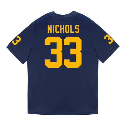 Michigan Wolverines #33 Dominic Nichols Student Athlete Blue Football Jersey - Back View