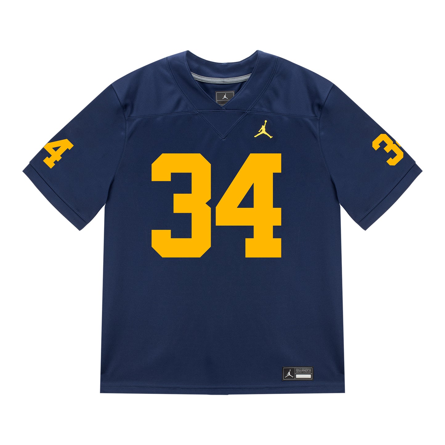 Michigan Wolverines #34 Jaydon Hood Student Athlete Blue Football Jersey - Front View