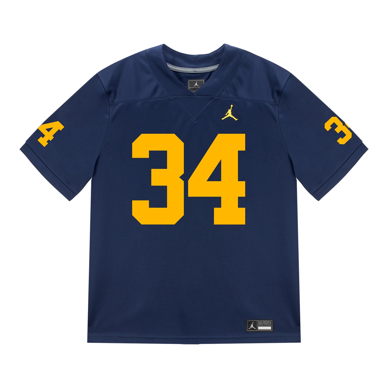 Michigan Wolverines #34 Jaydon Hood Student Athlete Blue Football Jersey - Front View
