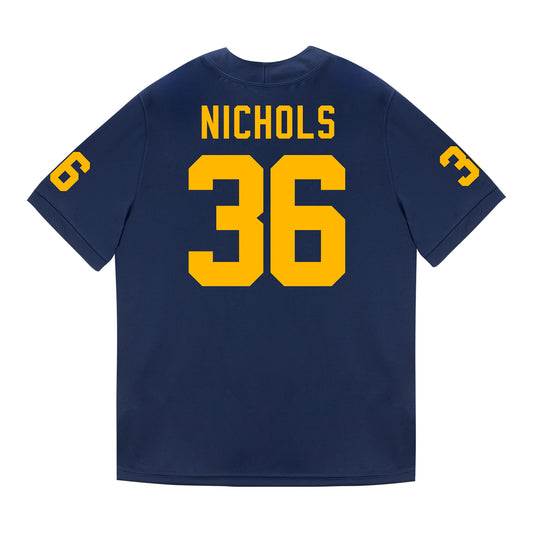 Michigan Wolverines #36 Josh Nichols Student Athlete Blue Football Jersey - Back View